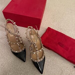 Valentino Garavani Black and Gold Rockstud Heels